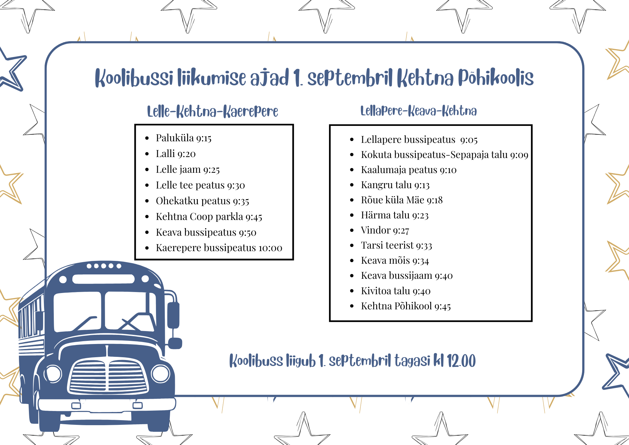 1. septembri koolibussi liikumise info